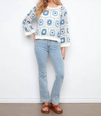 CHARLIE B Floral Crochet Sweater in blue - women's sweater - view 4