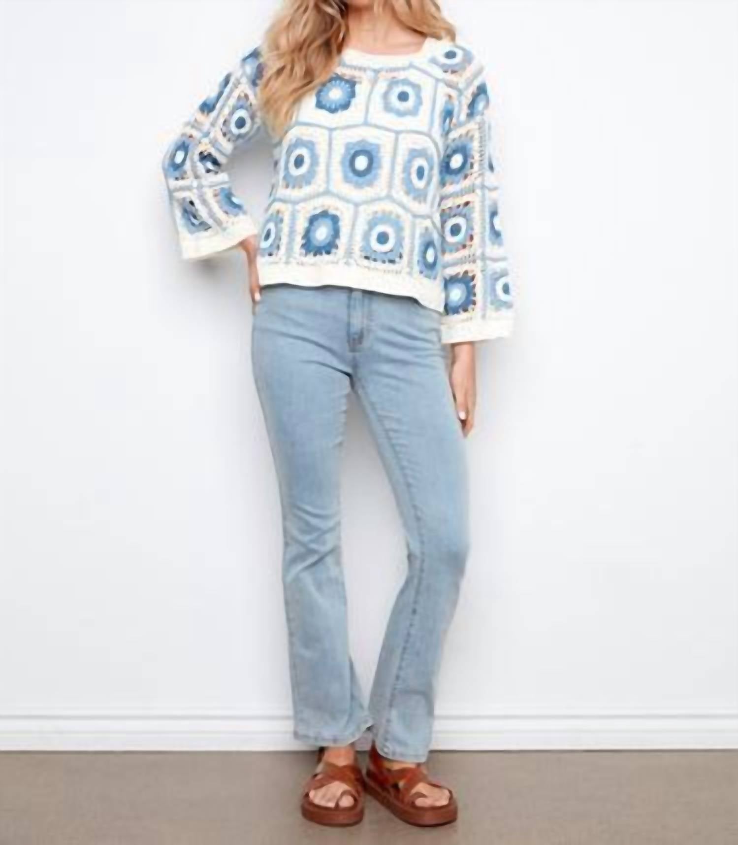 CHARLIE B Floral Crochet Sweater in blue - women's sweater - view 4