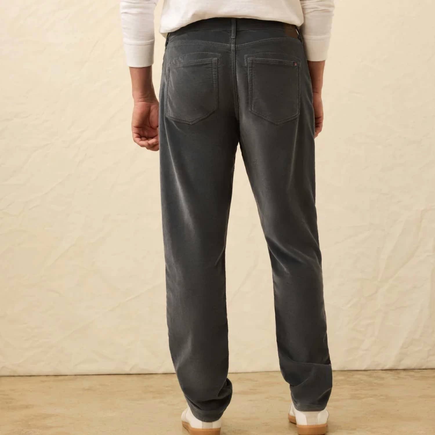 Faherty Stretch Terry Corduroy 5-Pocket Pant - 32" in steel river - men's pants - detail view