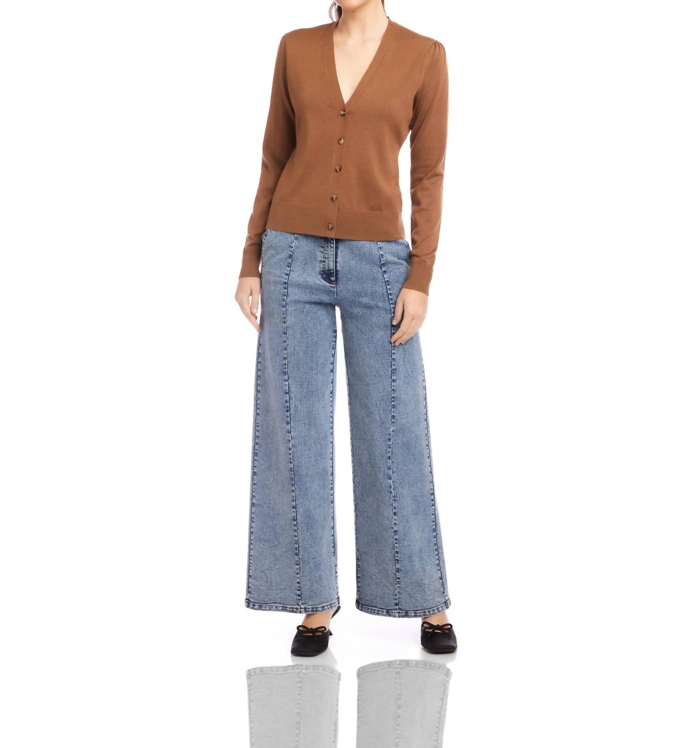 Fifteen Twenty Lacey V Neck Cardigan in mocha - women's cardigan