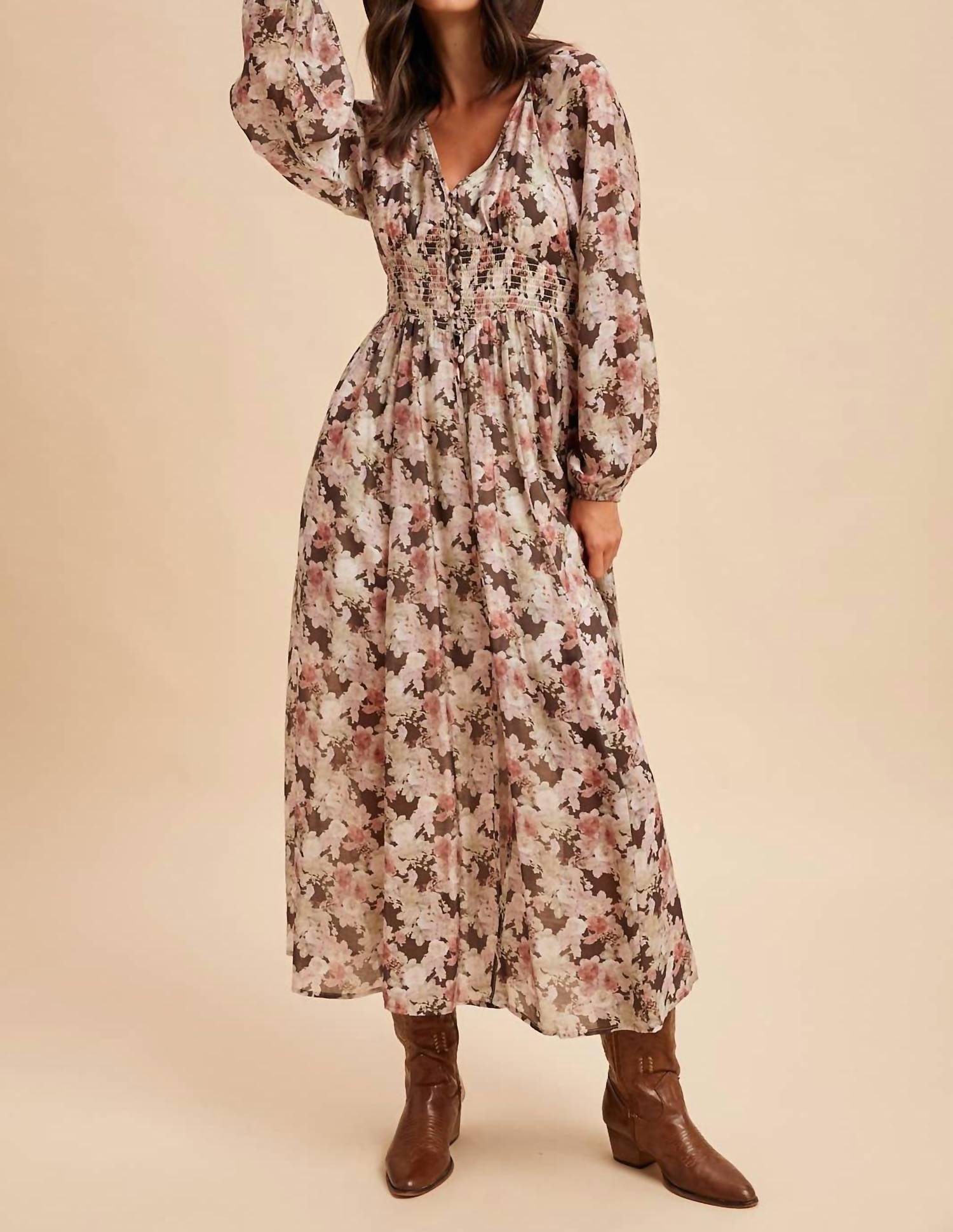 In-Loom - Smocked Button Down Maxi Dress