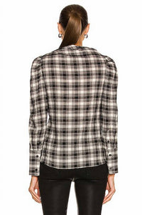 RORY PLAID POPLIN CUTOUT DRAPED SHIRT