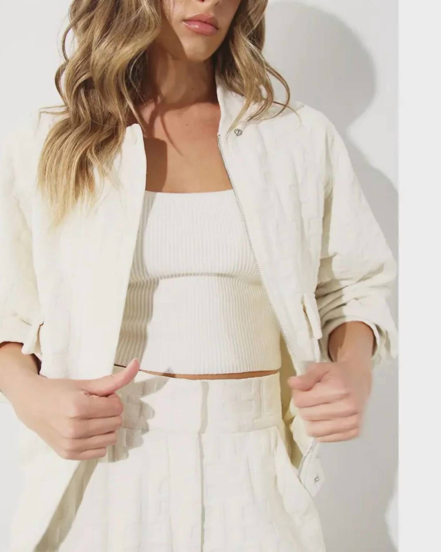 Mulla Embossed Bomber Jacket in white - women's jacket
