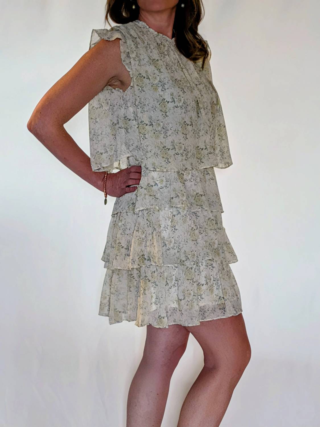 In February - Floral Chiffon Dress With Ruffles