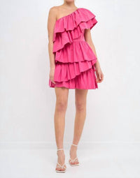 Ruffled Shoulder Mini Dress