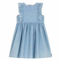 Petit Bateau - Girl Sleeveless Chambray Dress With Embro Ruffles