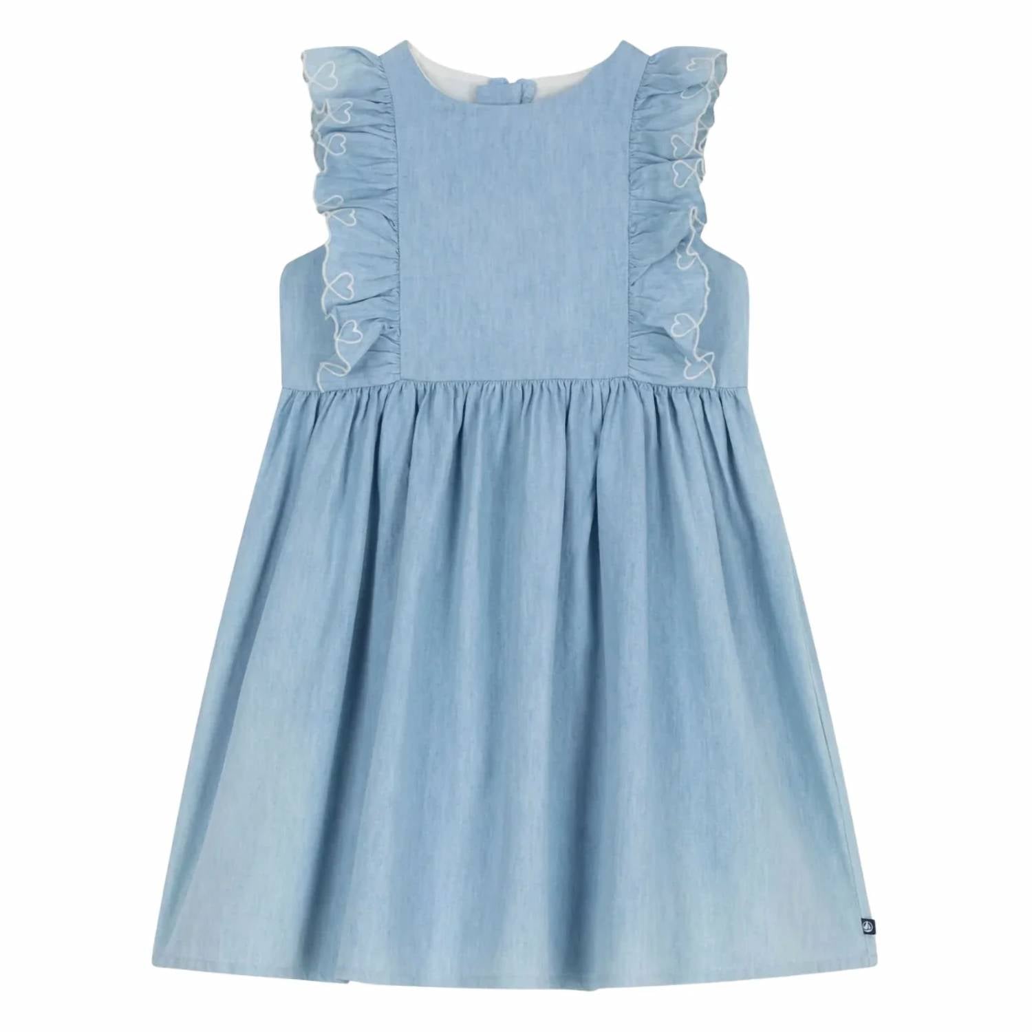 Petit Bateau - Girl Sleeveless Chambray Dress With Embro Ruffles