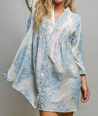 Pol - Azure Meadow Button Mini Dress