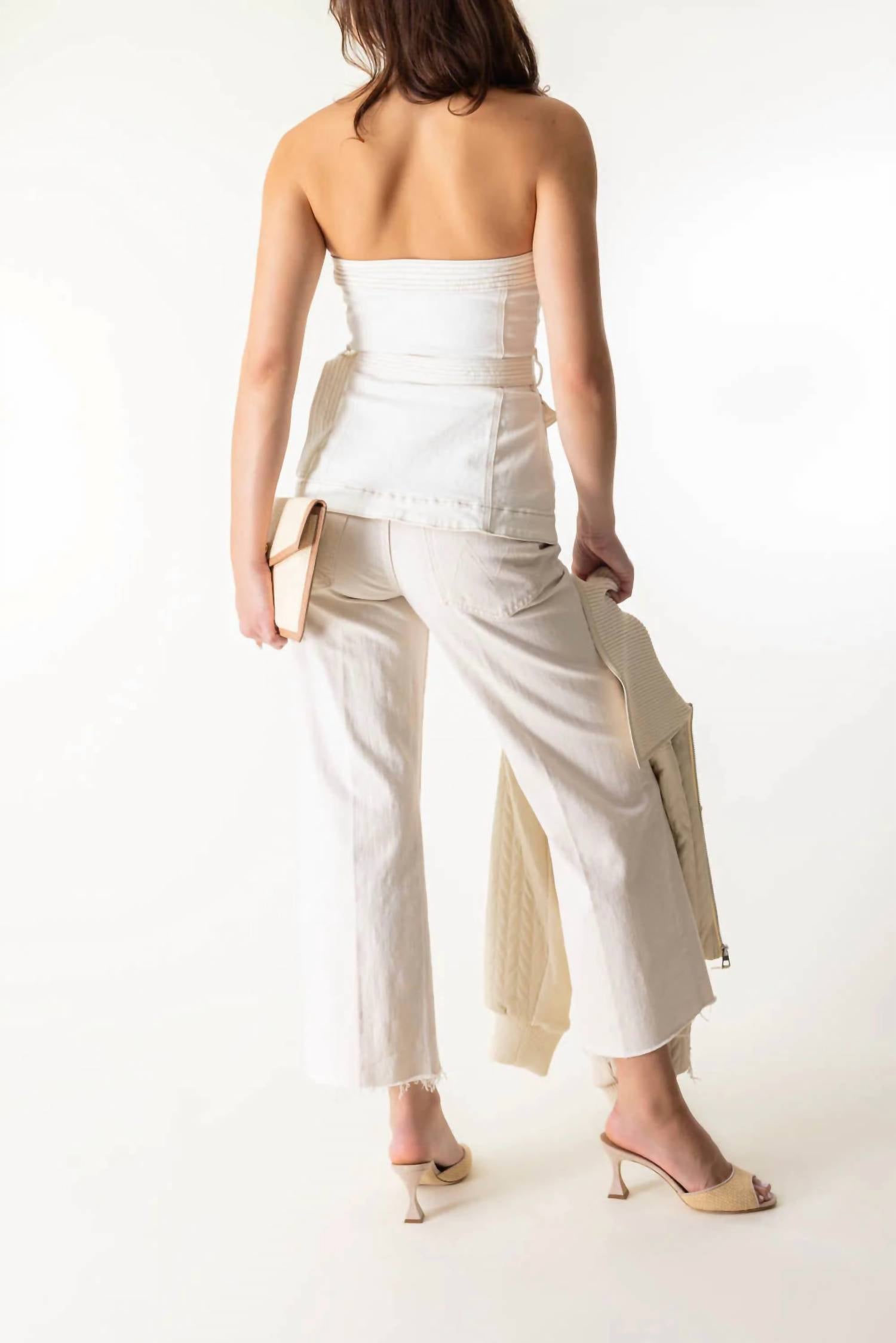 JONATHAN SIMKHAI Belted Bustier Button Down Top in white - women's blouse - alternate view