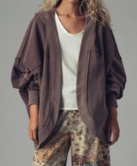Urban Daizy - Washed Waffle Knit Hooded Cardigan