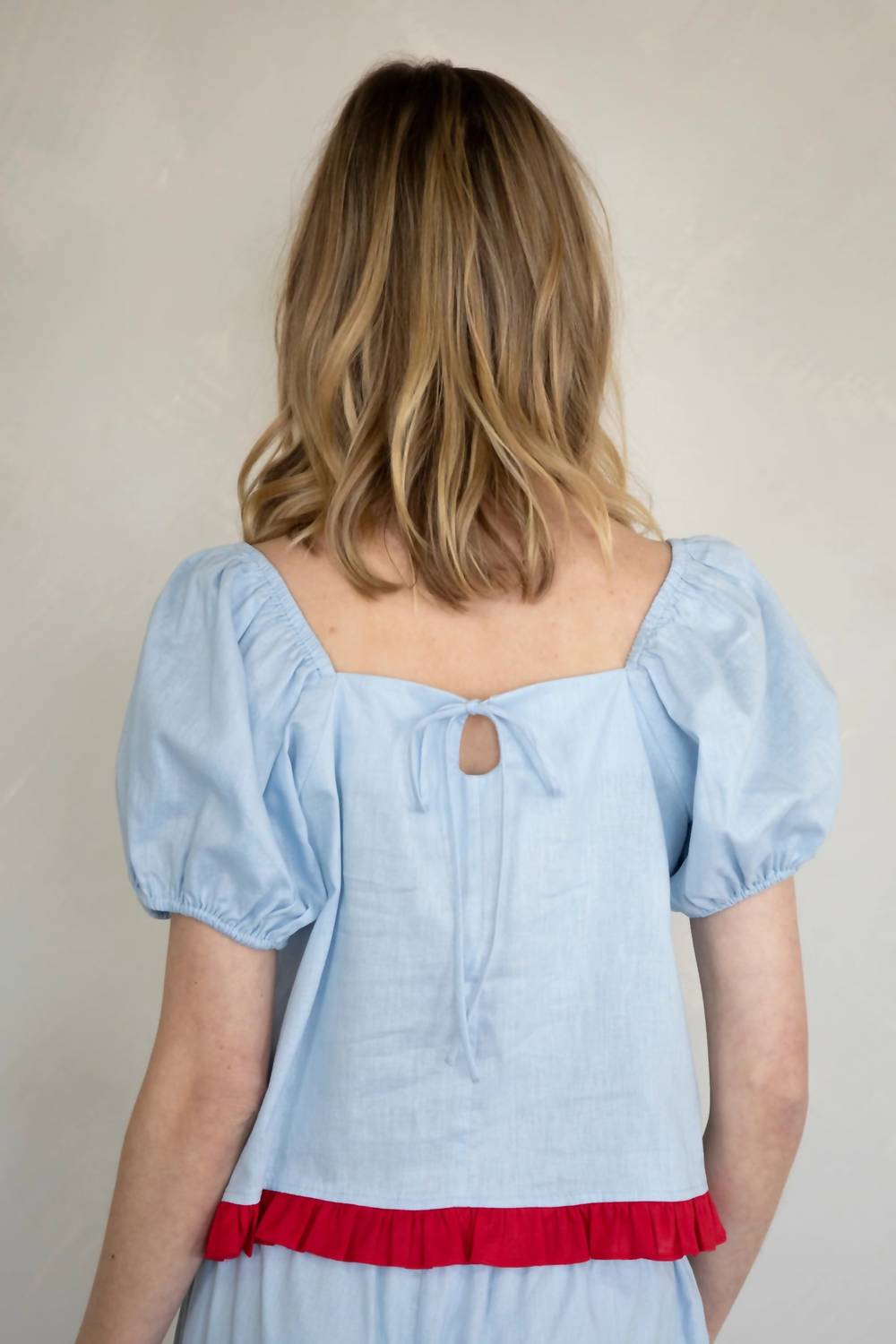 Things Between Women's Isadora Top in light blue red - women's shirt - detail view