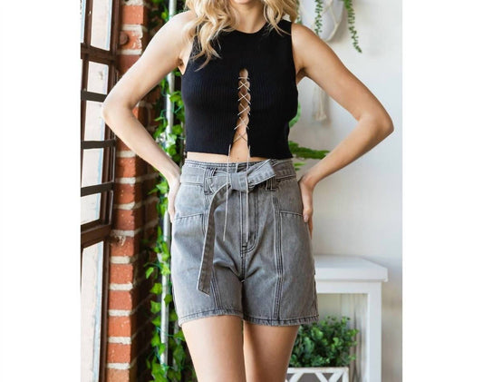 Veveret - Waist Belted Denim Shorts