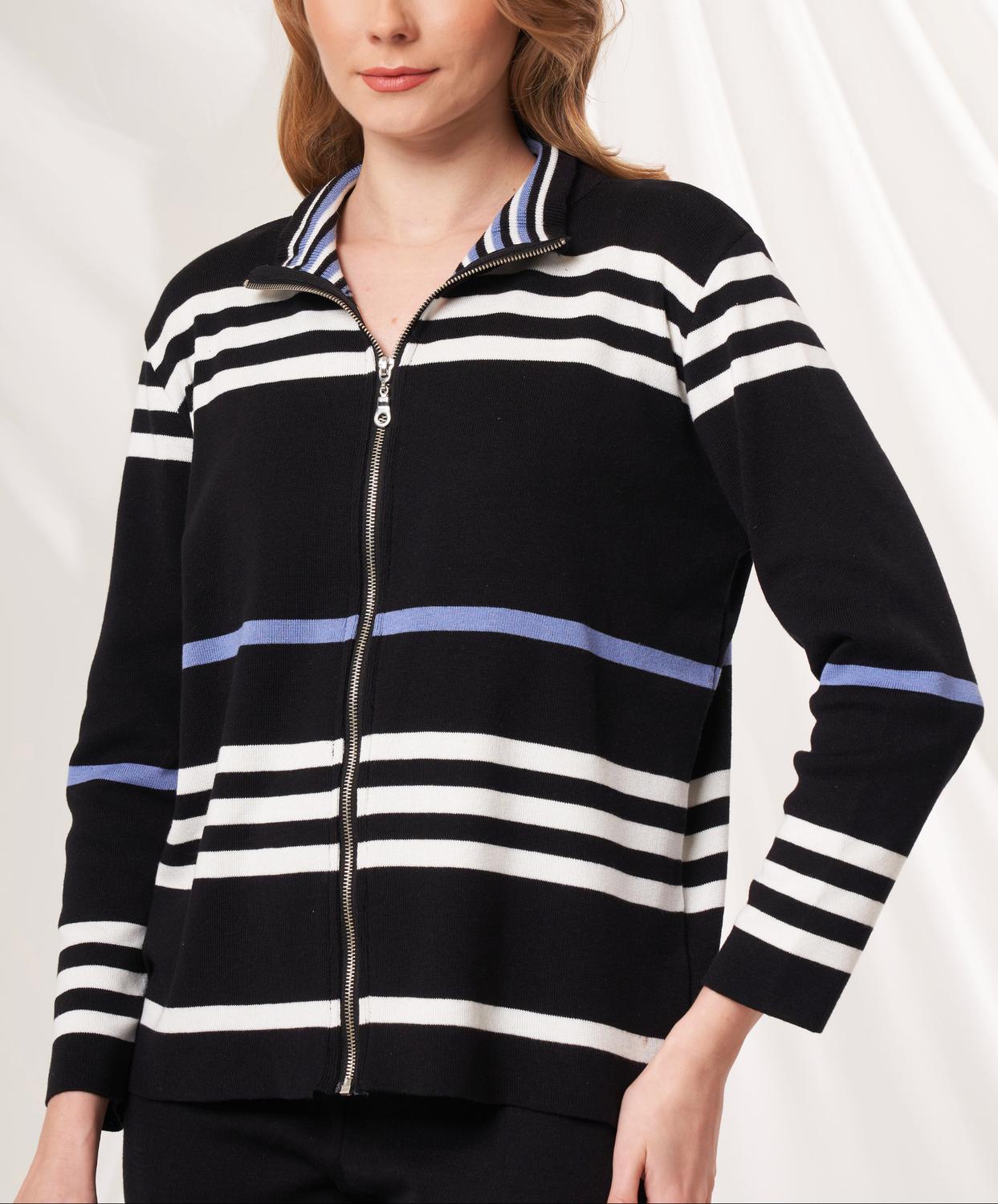 Angel Apparel Stripe Zip Up Jacket in black denim - women's jacket