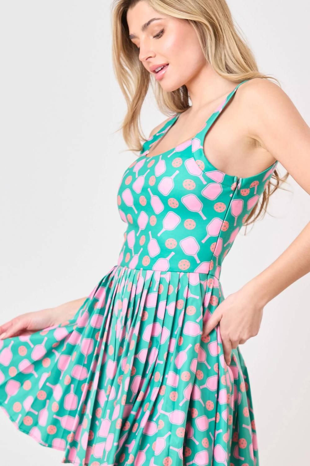 Peach Love - Pickleball Pleated Romper Dress