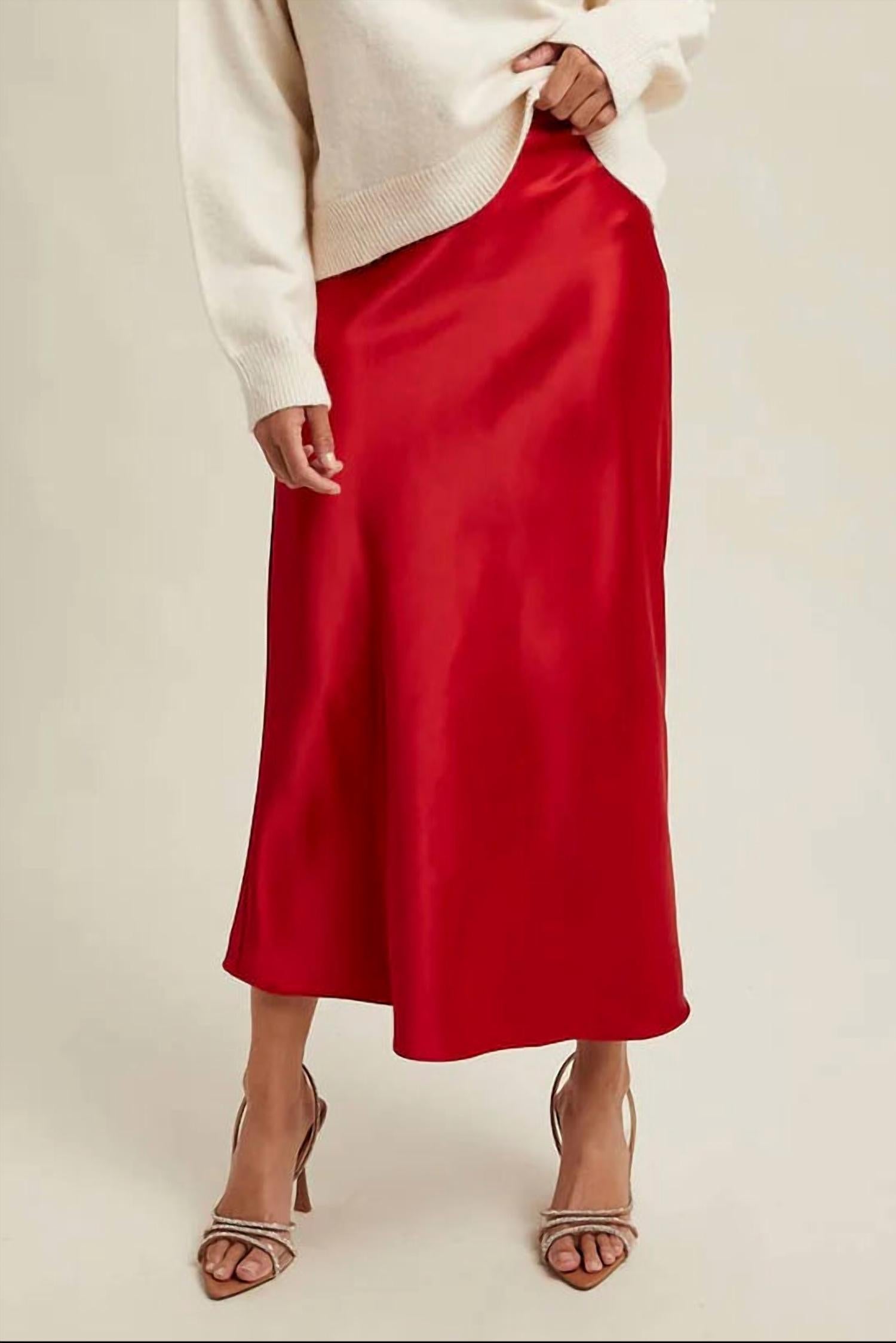 Wishlist - Berry Basic Satin Midi Skirt