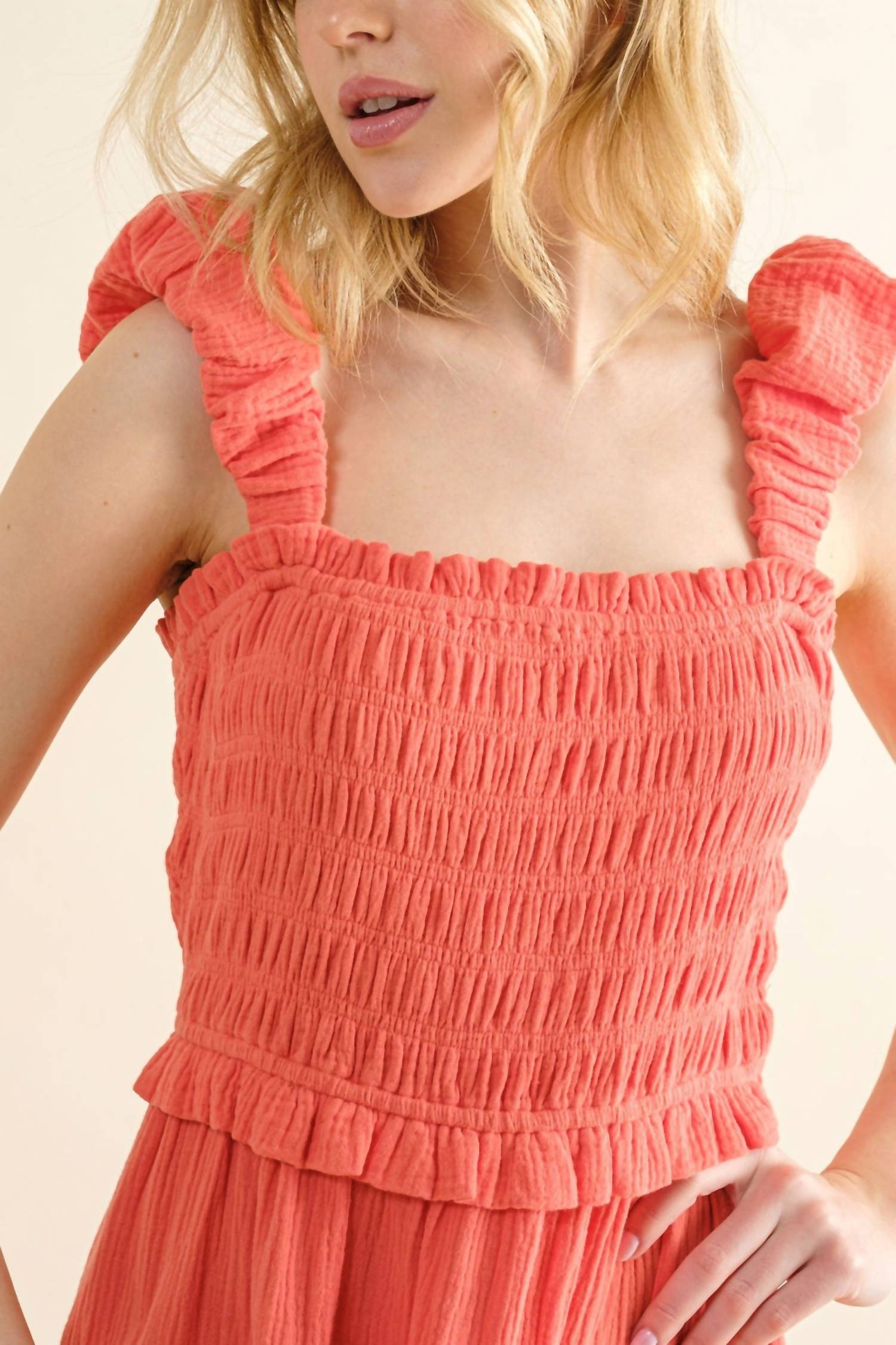 And The Why - Smocked Ruffled Tiered Midi Dress