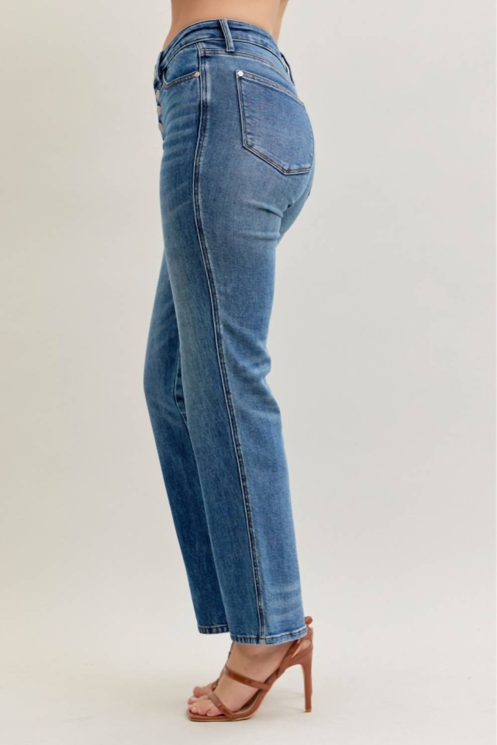 Judy Blue Reese Mid Rise Slim Straight Leg Jeans in blue - women's jeans - alternate view