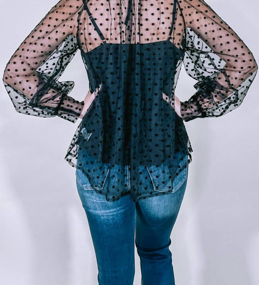 Lena - Sheer Polka Dot Blouse With Shell Tank Top