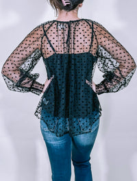 Lena - Sheer Polka Dot Blouse With Shell Tank Top