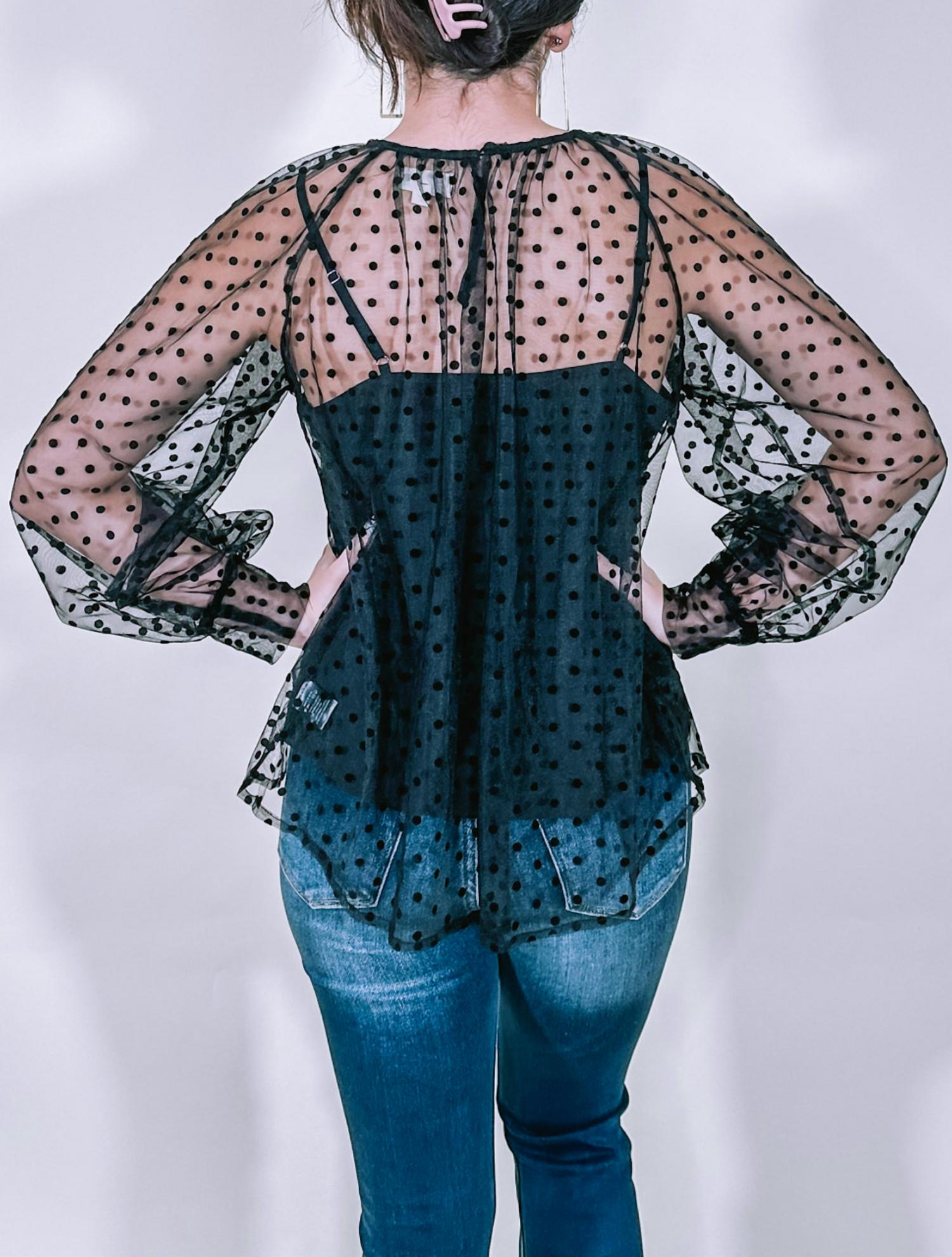 Lena - Sheer Polka Dot Blouse With Shell Tank Top