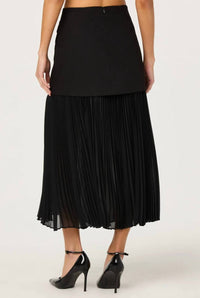 ASTR Deaile Contrast Layered Pleated Midi Skirt in black - women's skirt - detail view