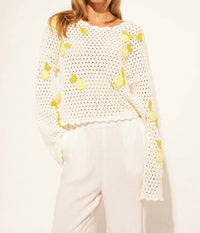 JOHN + JENN Crochet Sweater Top in limoncello - women's sweater