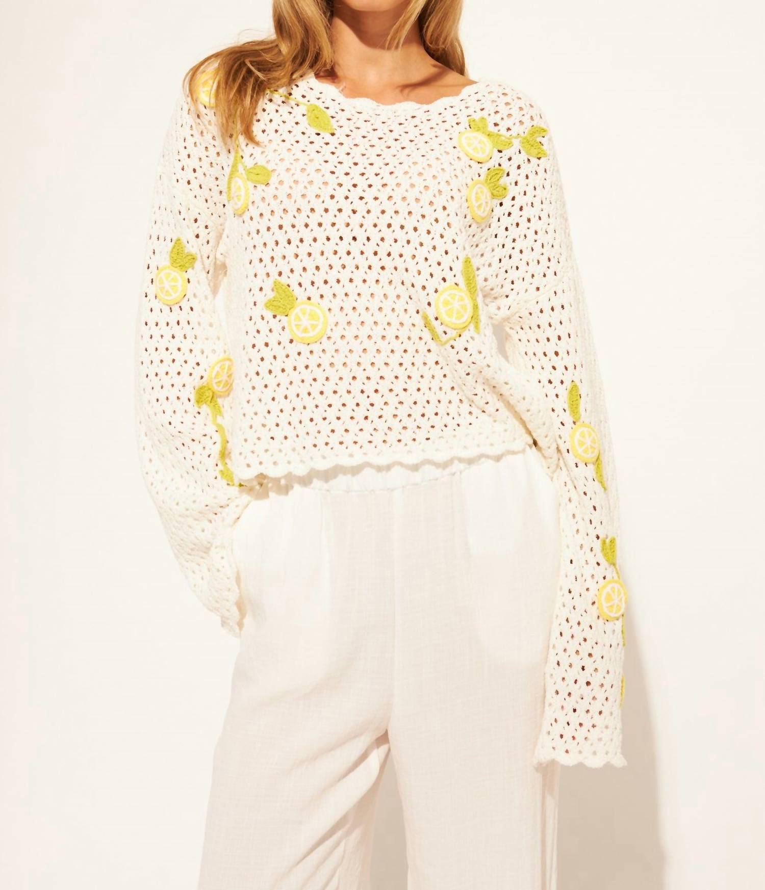 JOHN + JENN Crochet Sweater Top in limoncello - women's sweater