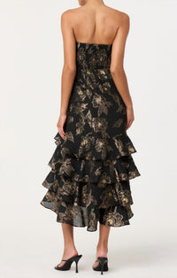 Astr - Marysia Strapless Metallic Floral Midi Dress