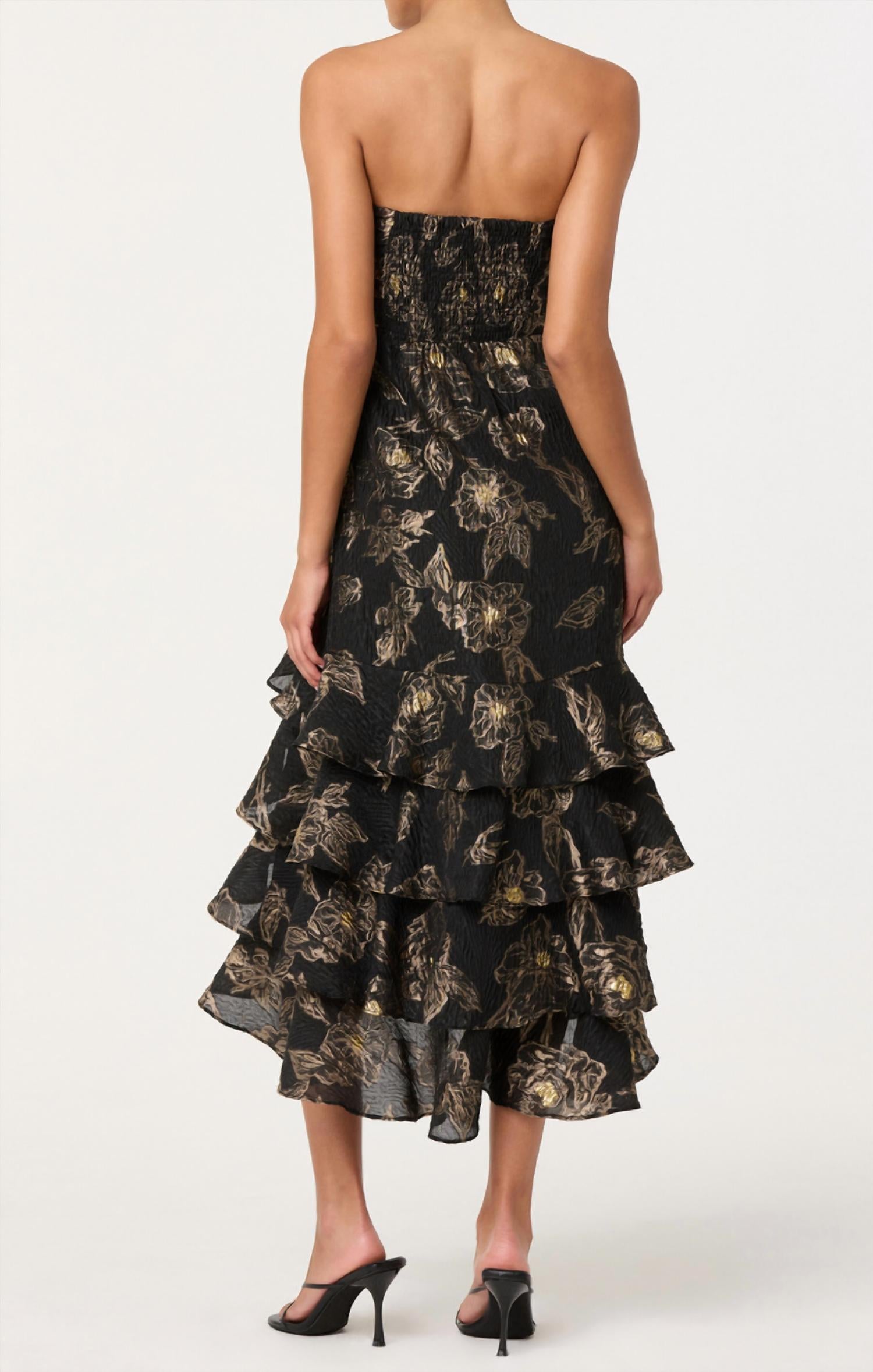 Astr - Marysia Strapless Metallic Floral Midi Dress