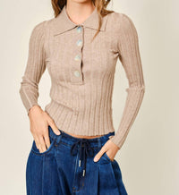 Aaron & Amber - Ribbed Knit Polo Top