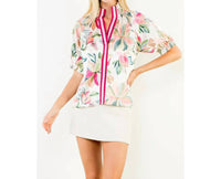 Thml - Floral Satin Short Sleeve Top With Contrast Bands