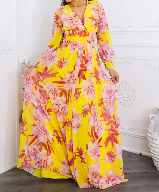 Surelymine - Sunset Bloom Maxi Dres Floral Wrap Dress
