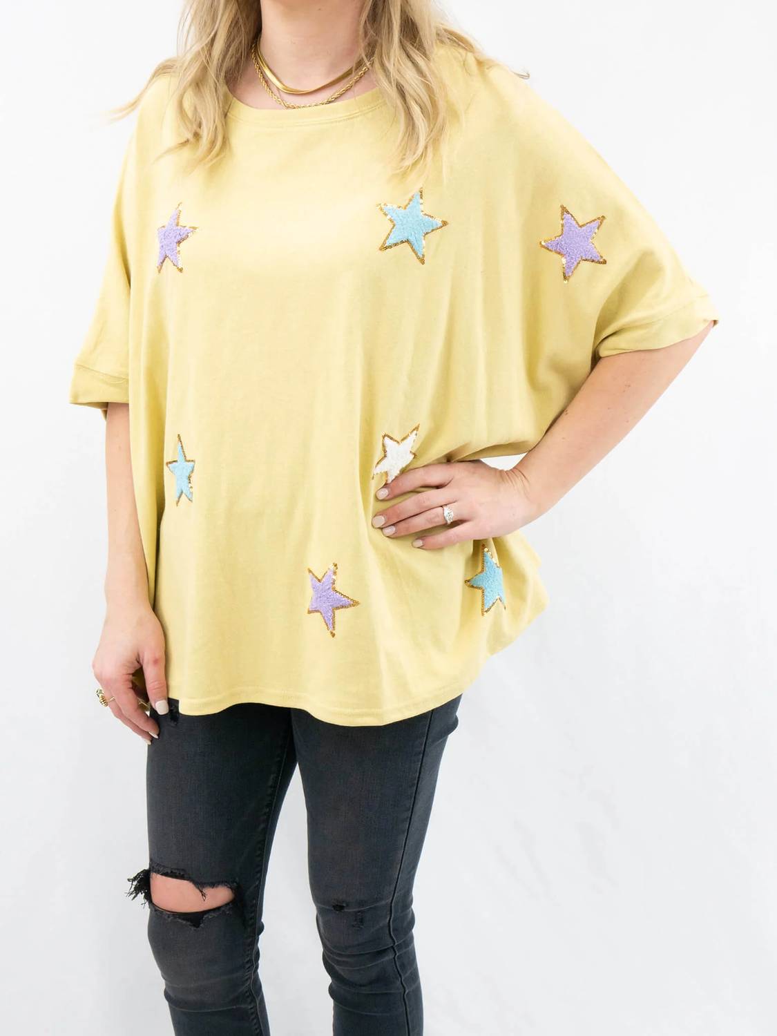 Fantastic Fawn - Terry Cloth Wide Fit Star Embellished Tee