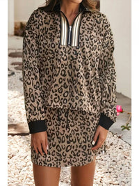 Little Daisy Closet - Leopard Zip Top And Mini Skirt Set
