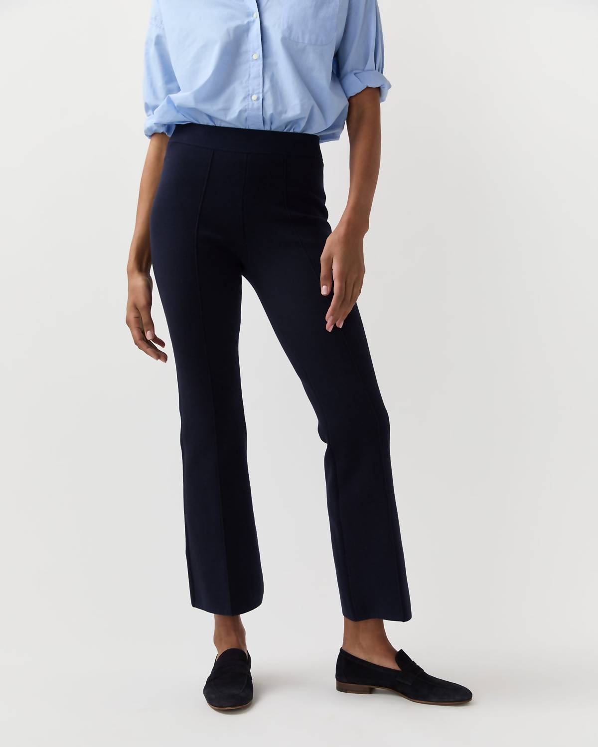 Ann Mashburn Lara Knit Flare Cropped Pant in navy supima cotton - women's pants