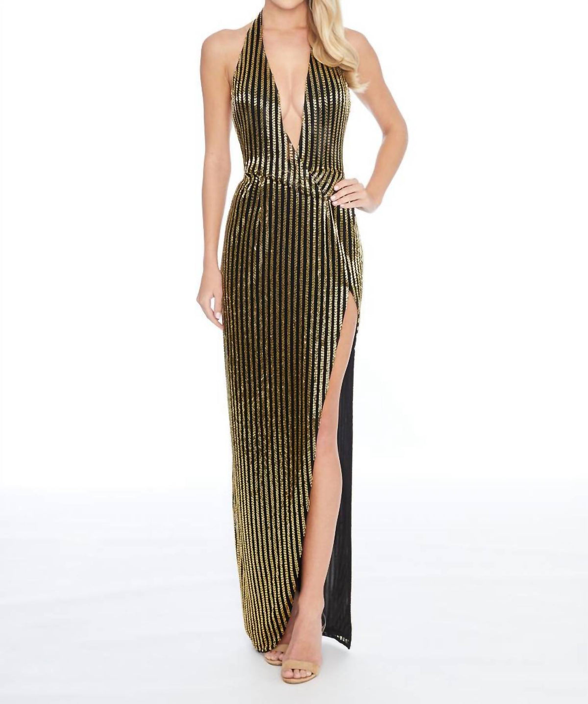 Ashleylauren - Striped Halter Gown