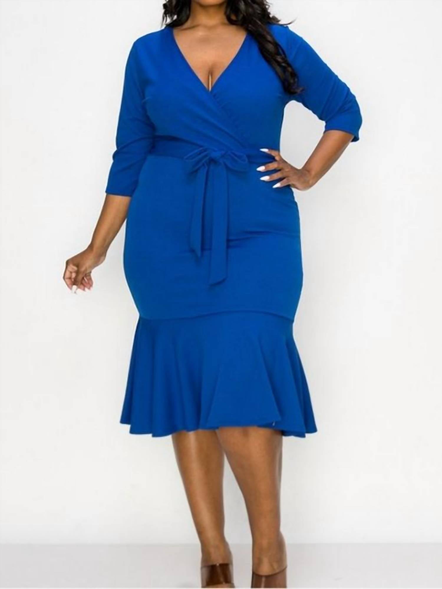 BELTED RUFFLE BOTTOM DRESS