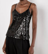 APRICOT Sequin Cami Top in black - women's shirt