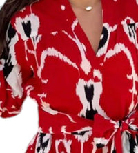 SOLEIL DE MER Martin Mini Dress in ikat red - women's dress - detail view