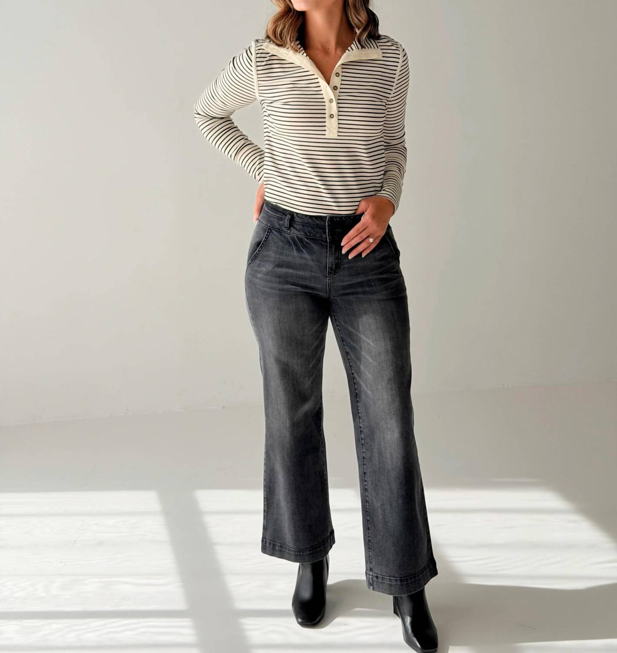 1822 Denim - Slim Wide Leg Jeans With Double Stacked Waistband