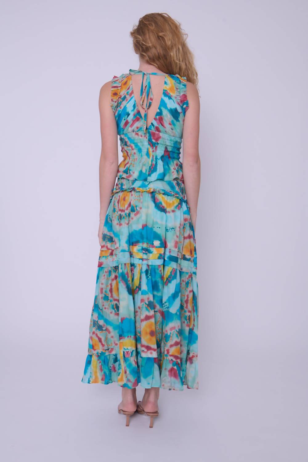 LOVE THE LABEL Cora Cropped Top in canary tie dye print - women's shirt - alternate view
