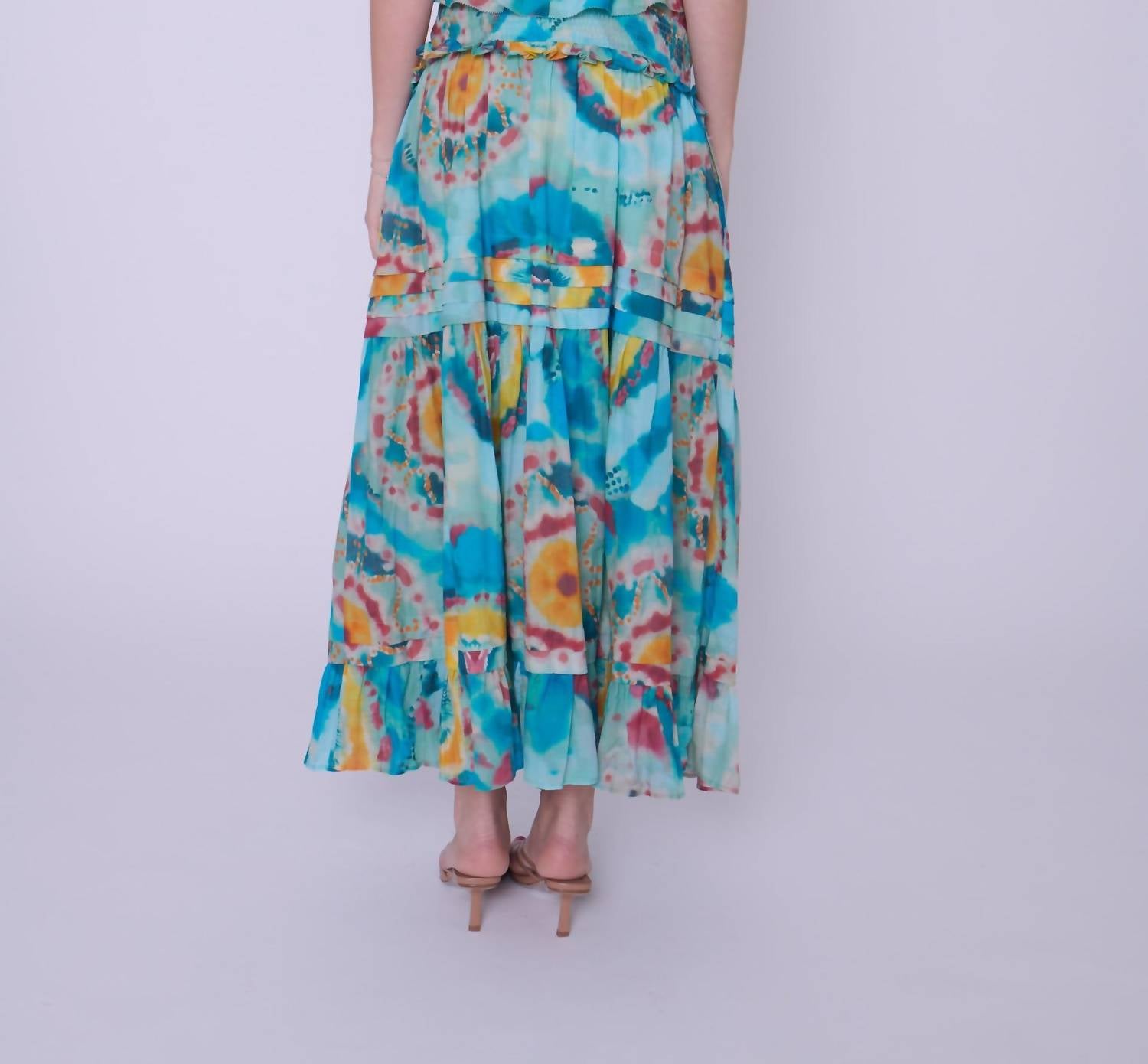 LOVE THE LABEL Cora Cropped Top in canary tie dye print - women's shirt - detail view