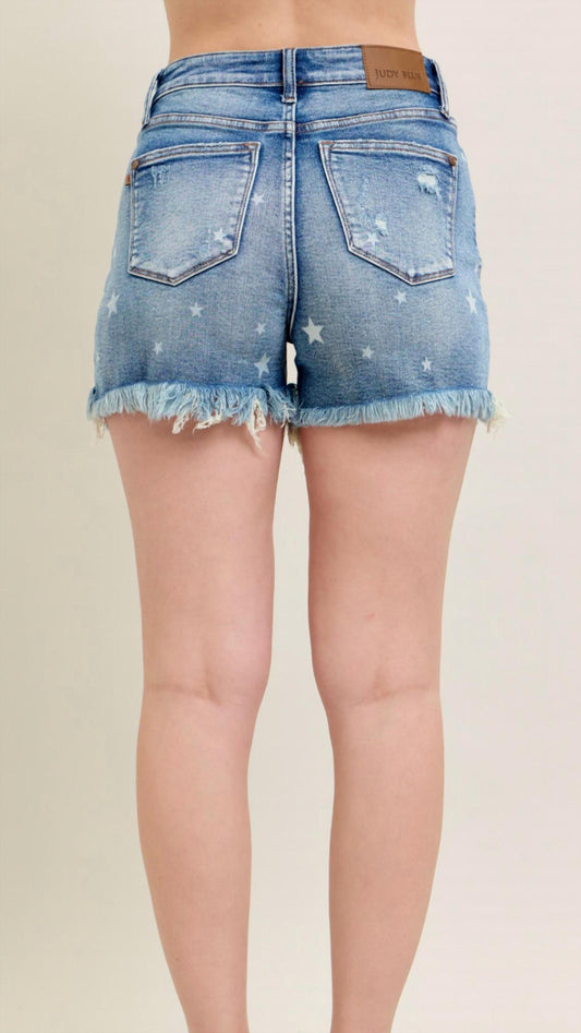 Judy Blue - High Waisted Star Print Cut Off Destroy Shorts