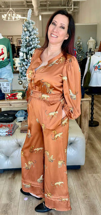 Umgee - Cheetah Motif Smocked Waist Jumpsuit