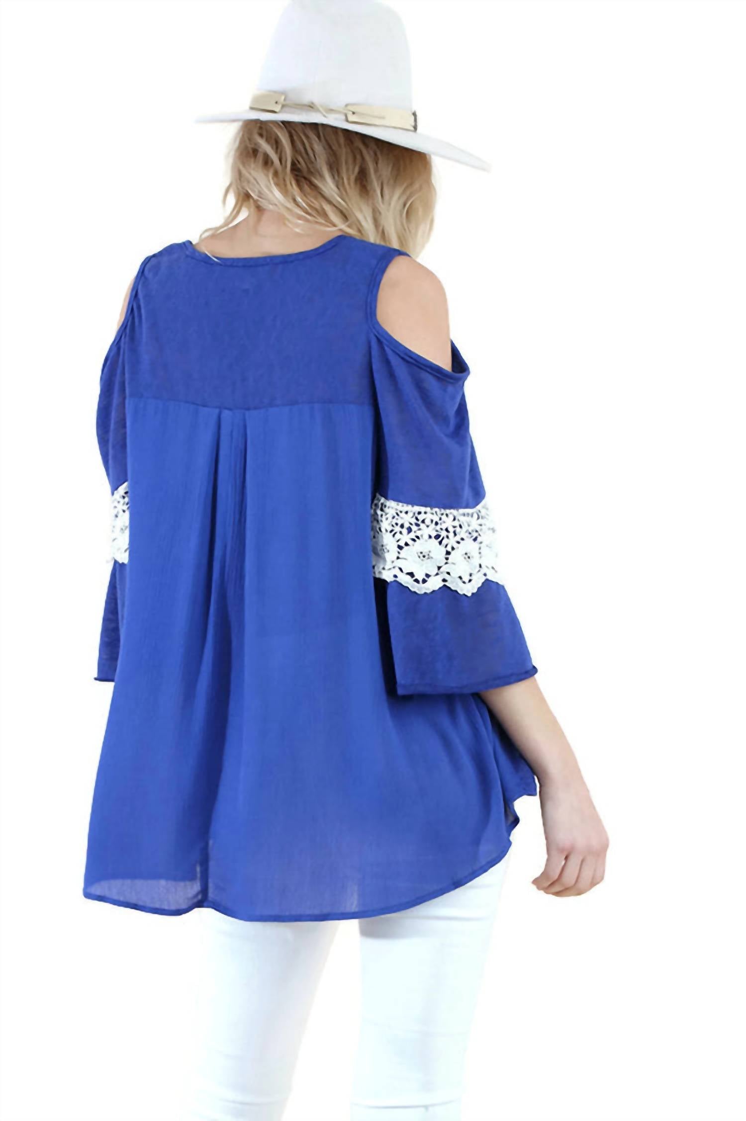 Umgee - Cold Shoulder Ruffle Sleeve Top