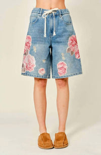 Aaron & Amber - Women's Flower Patch Bermuda Denim Shorts