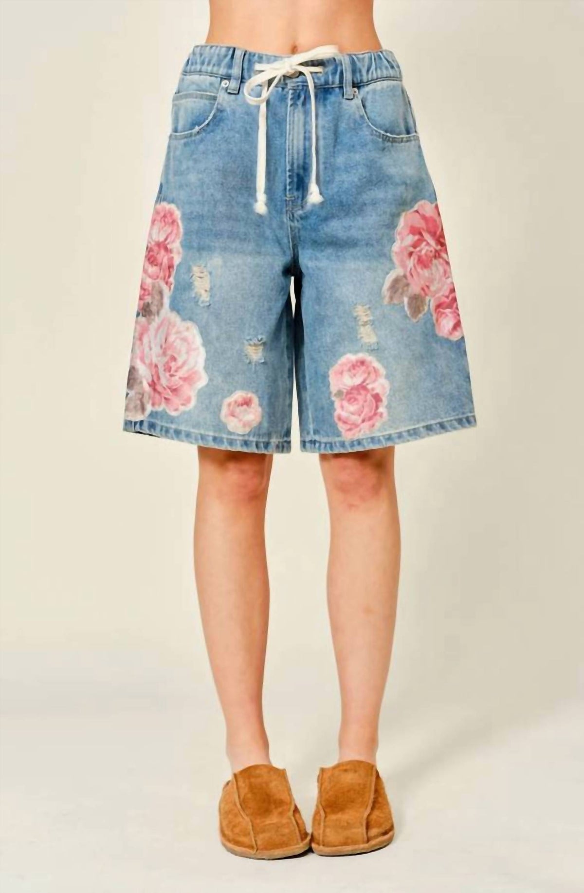 Aaron & Amber - Women's Flower Patch Bermuda Denim Shorts