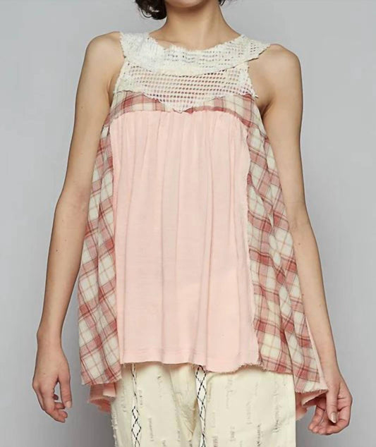 Pol - Plaid Lace Sleeveless Top