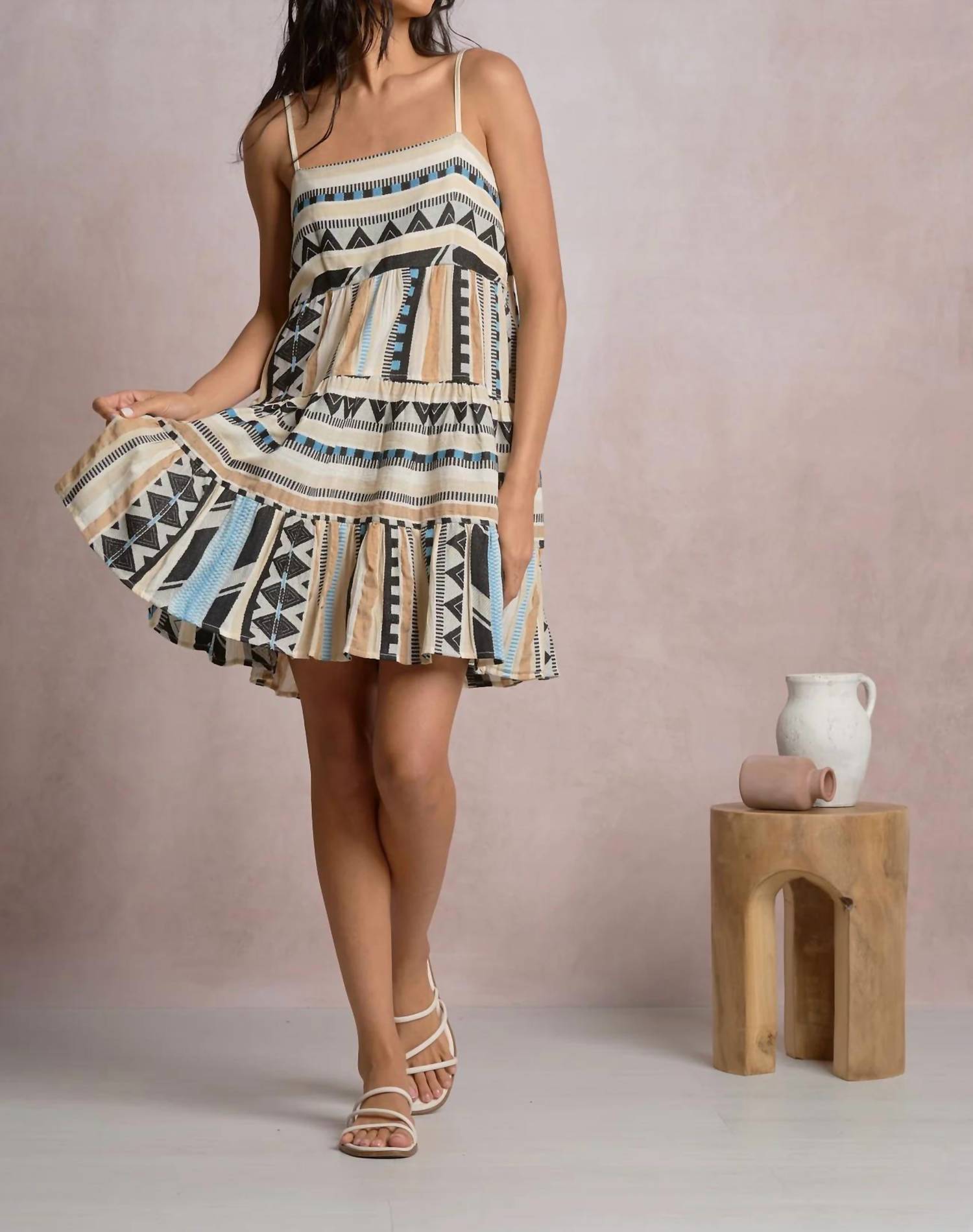 Elan - Tiered Spaghetti Strap Mini Dress