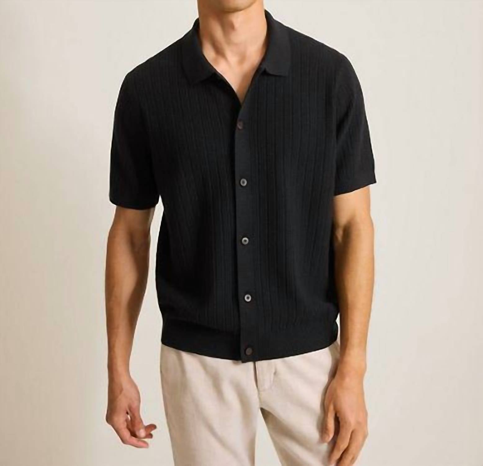TOMMY BAHAMA Villa View Button Front Polo in black heather - men's shirt